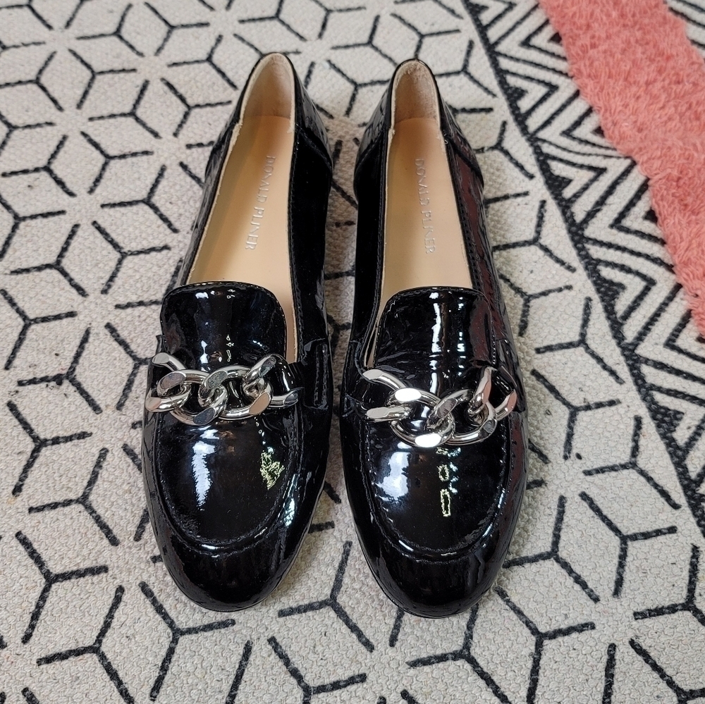 Donald J. Pliner Black Patent Leather Chain Loafers